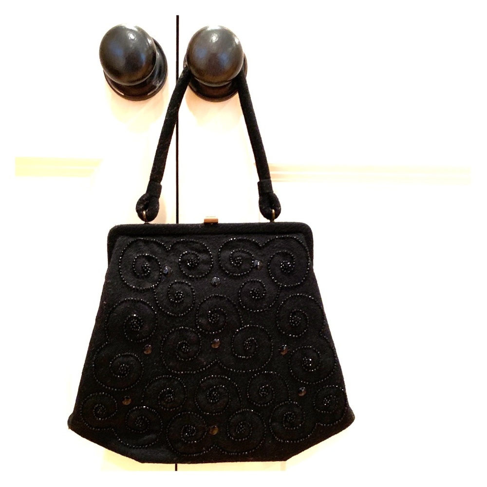 Vintage black felted with beads handbag